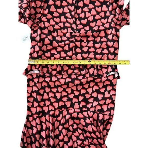 Rebecca Vallance Hotel Beau Frill Midi Dress Heart Print Long Sleeve Pink Size 4